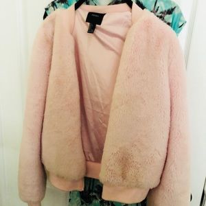 Baby pink never been worn F21  faux fur zip up.